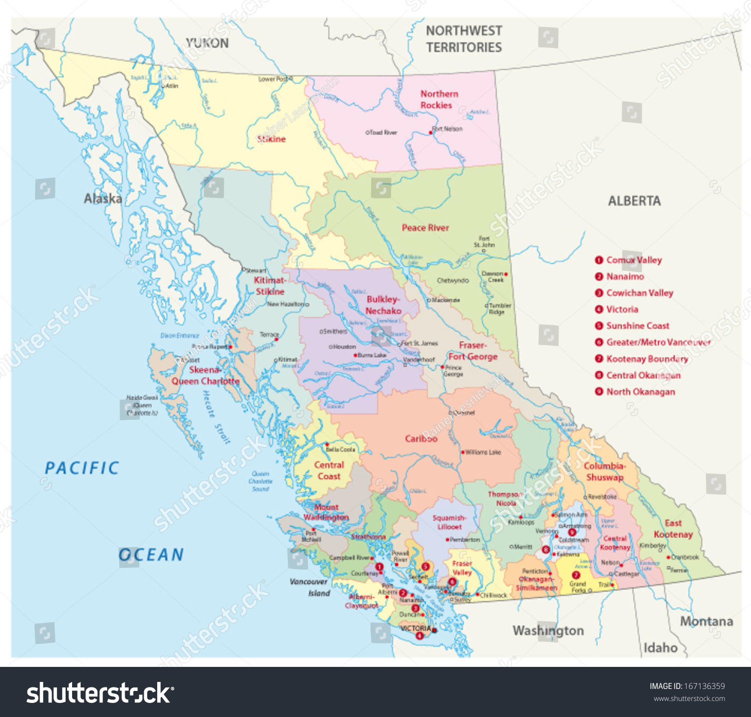 British Columbia Administrative Map Stock Vector (Royalty Free ...