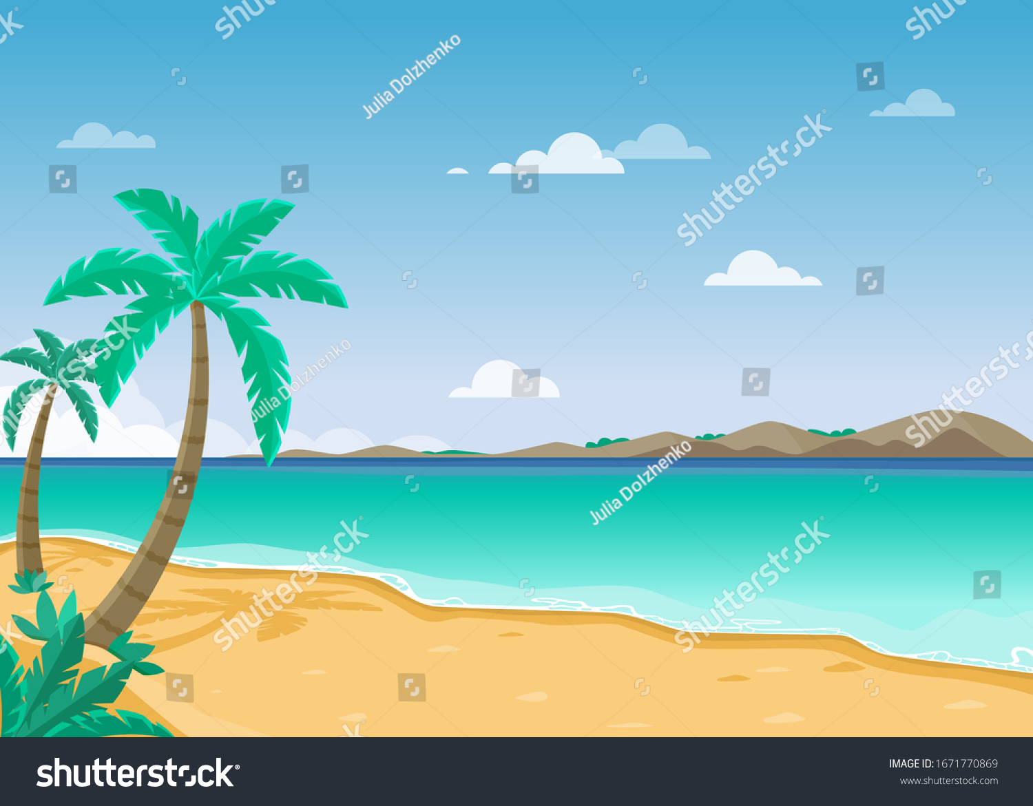 Tropical Sand Beach Palm Trees Vector Stock Vector (Royalty Free ...