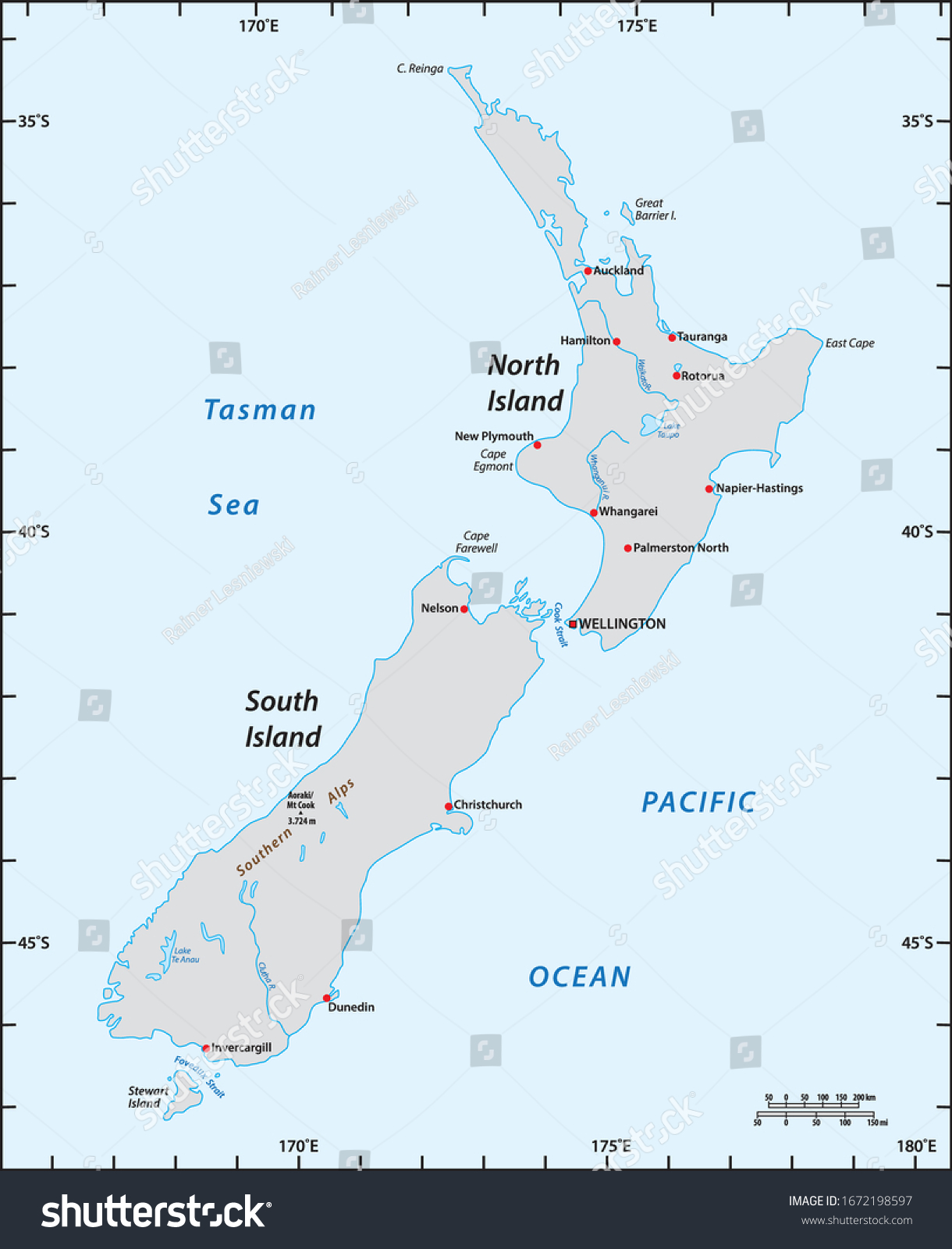 Simple Map New Zealand Degrees Longitude Stock Vector (royalty Free 