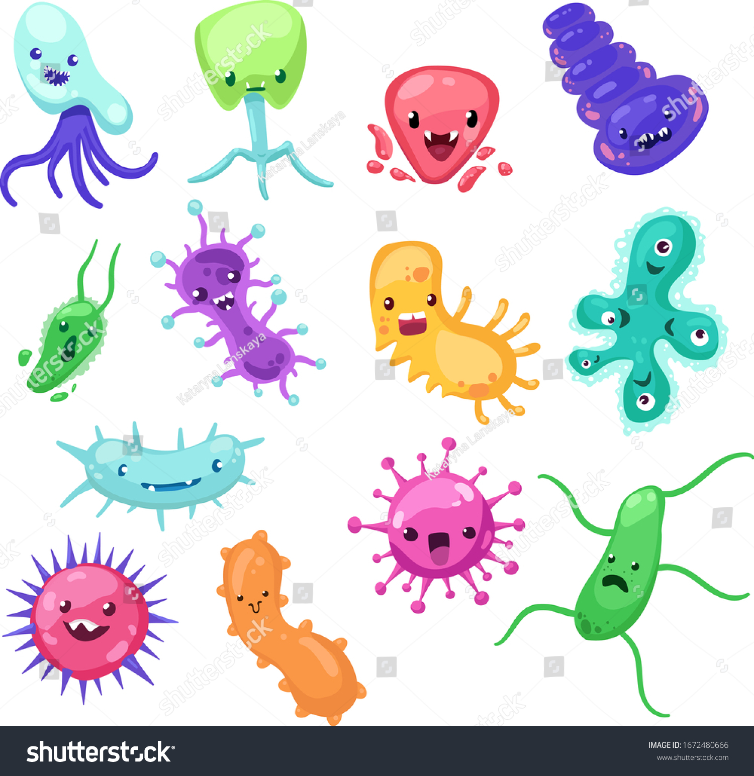 Set Cute Vector Cartoon Illustration Bacteria Stock Vector (Royalty ...