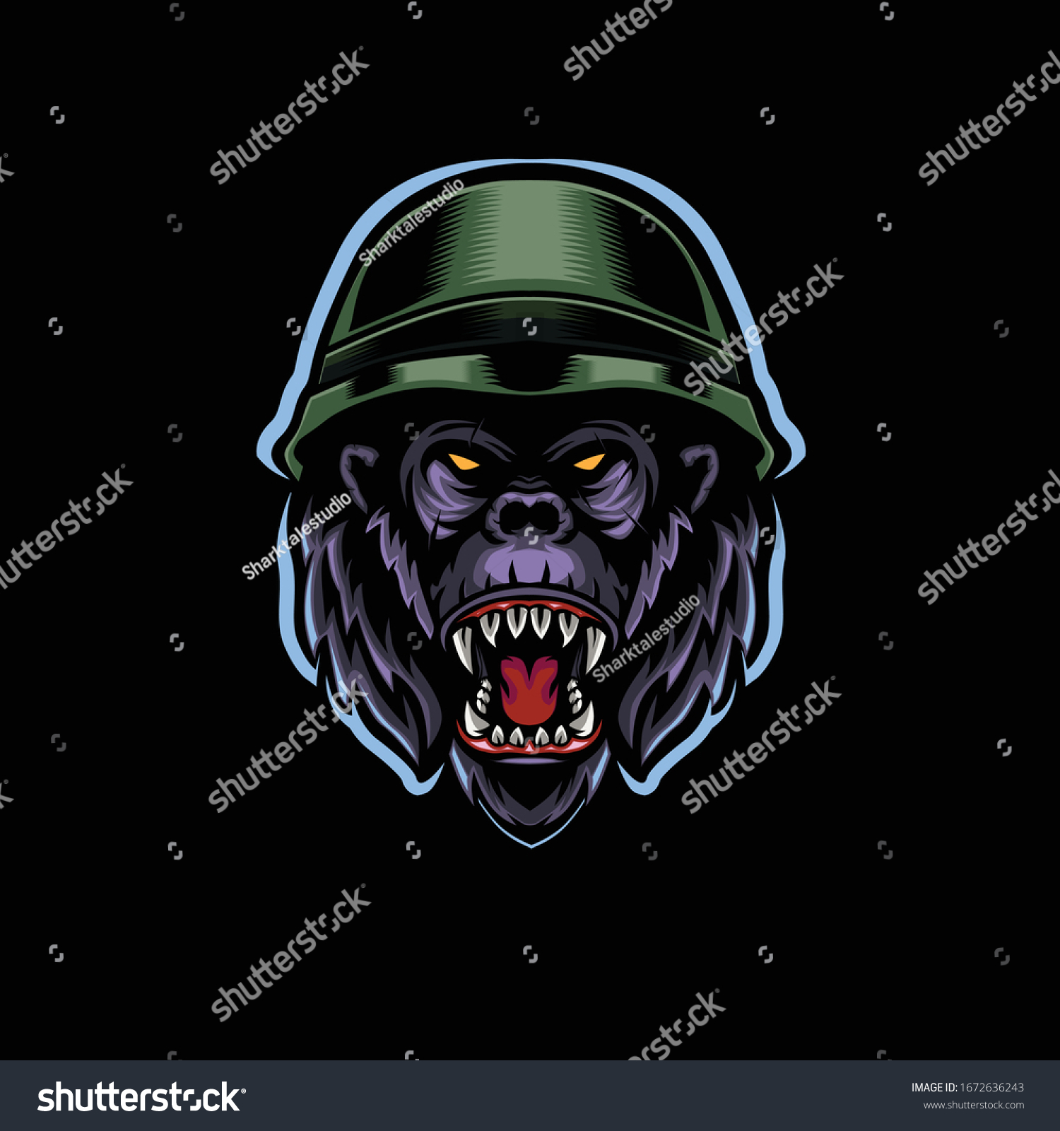 Gorilla Wearing Helmet Mascot Template Stock Vector (Royalty Free ...