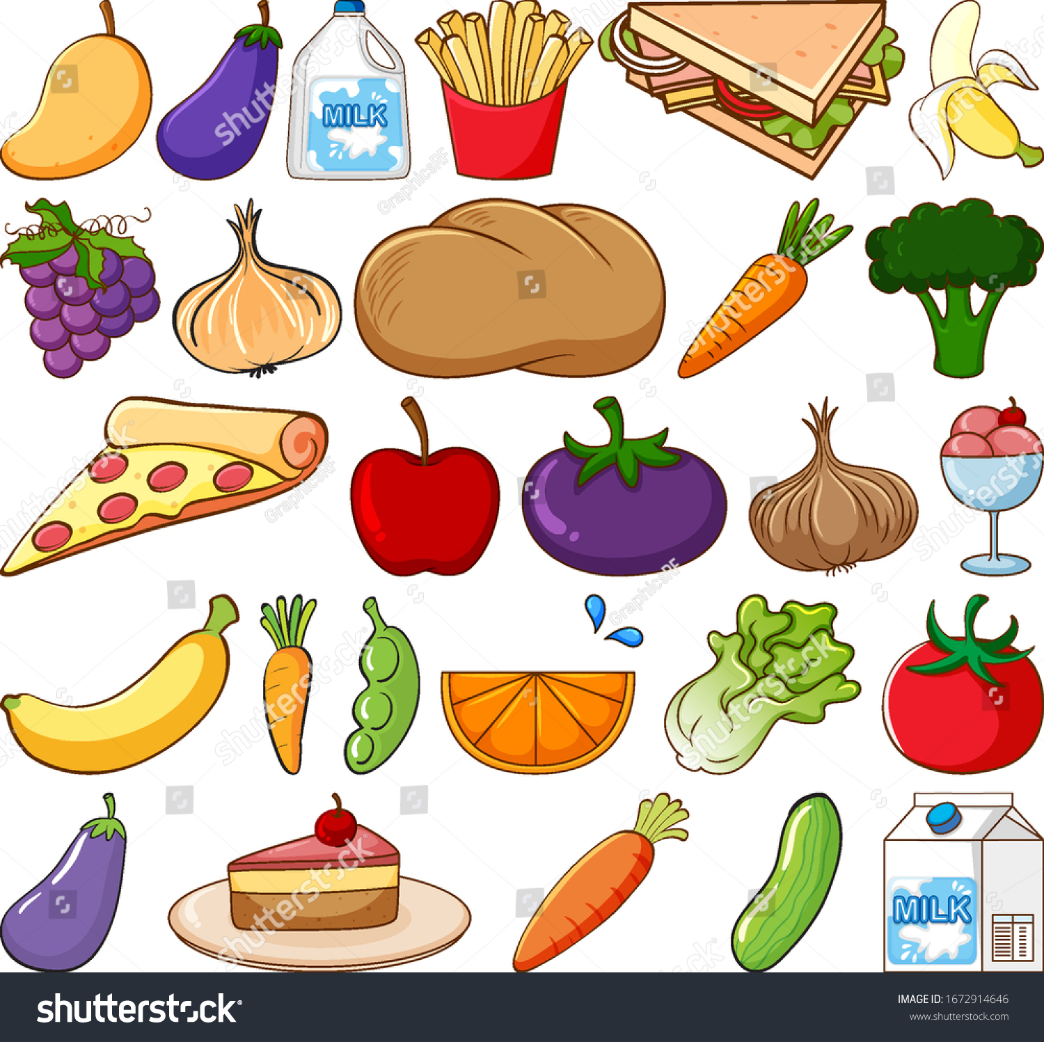 Large Set Fruits Vegetables On White Stock Vector (Royalty Free ...