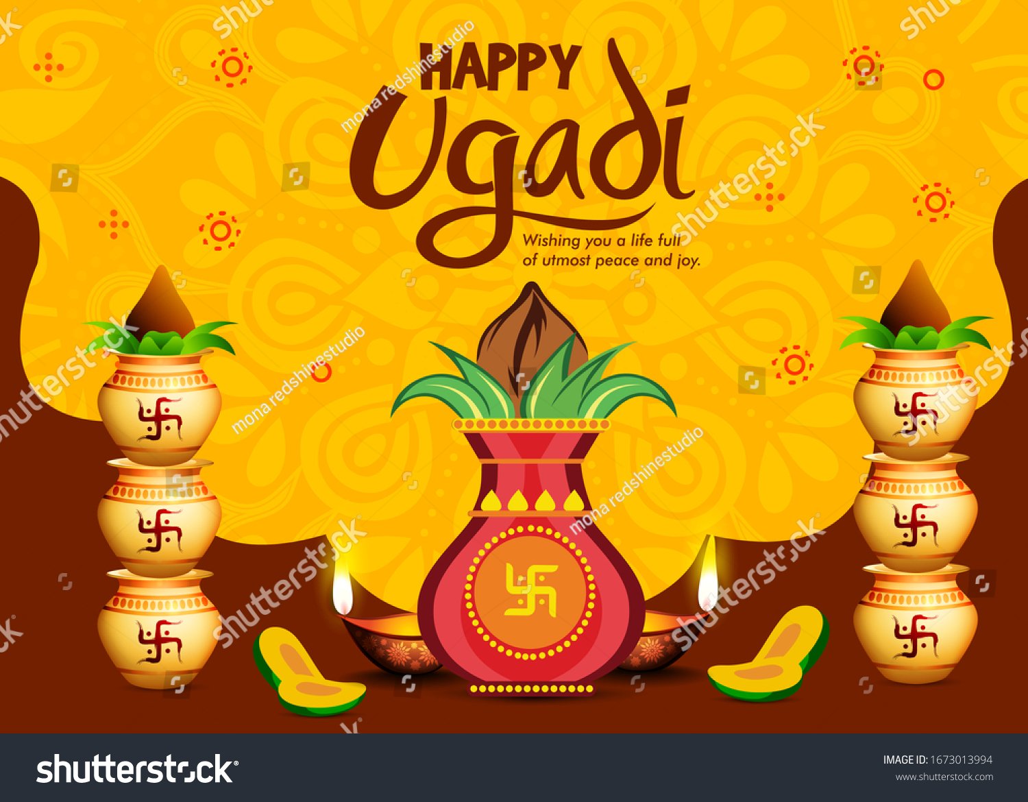 Illustration Happy Ugadi Greeting Card Background Stock Vector (Royalty ...