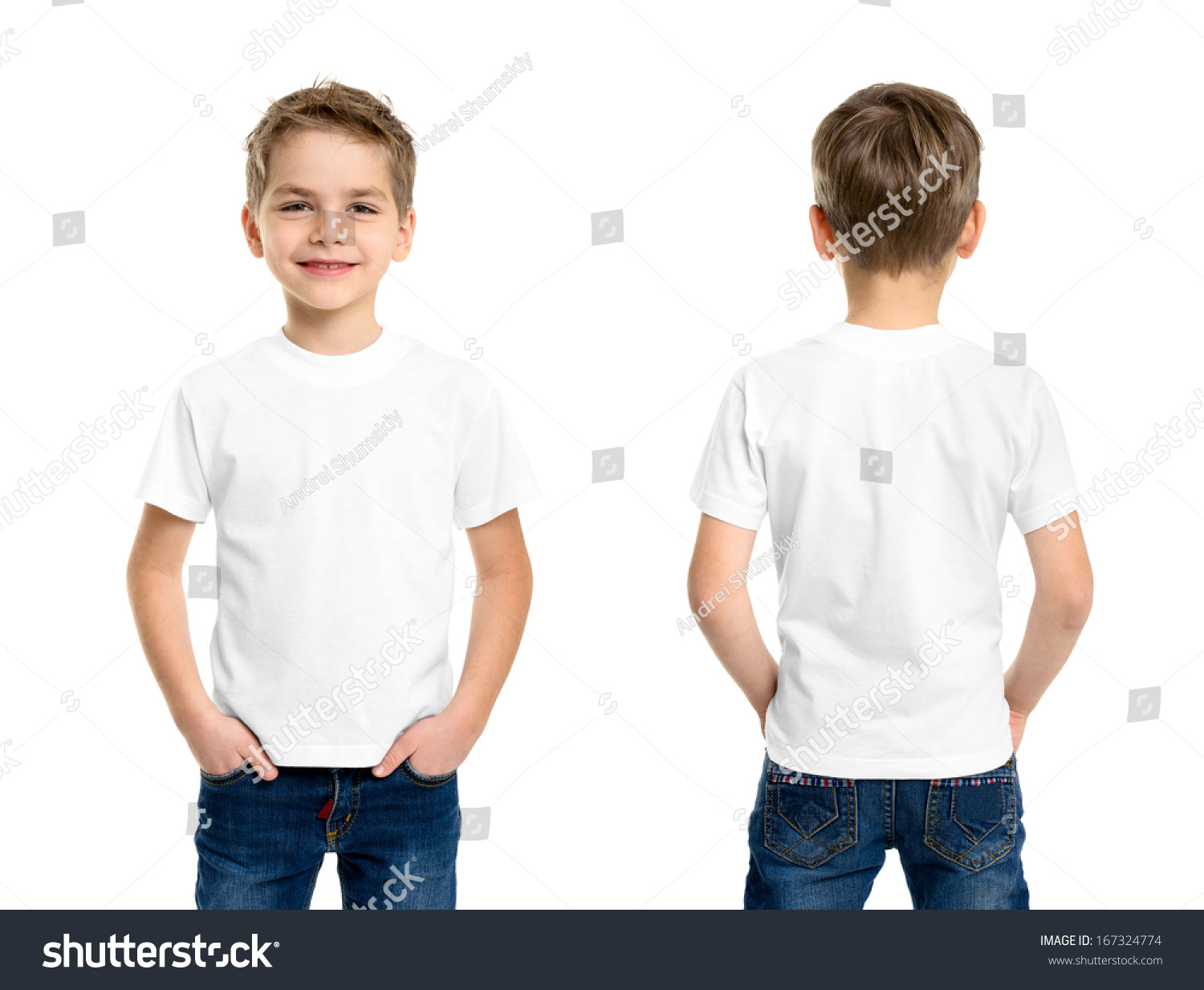 Белая детская футболка спереди и сзади