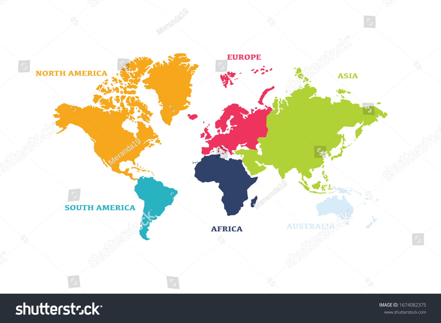 Vector World Map Continent Different Color Stock Vector (Royalty Free ...