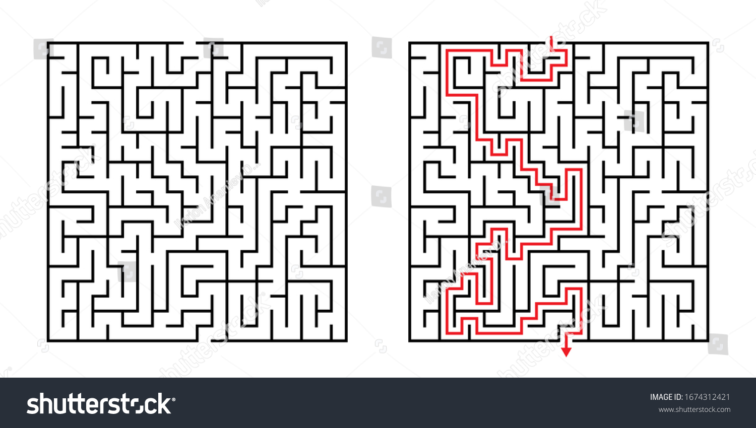 Vector Square Maze Labyrinth Included Solution Stock Vector (Royalty ...