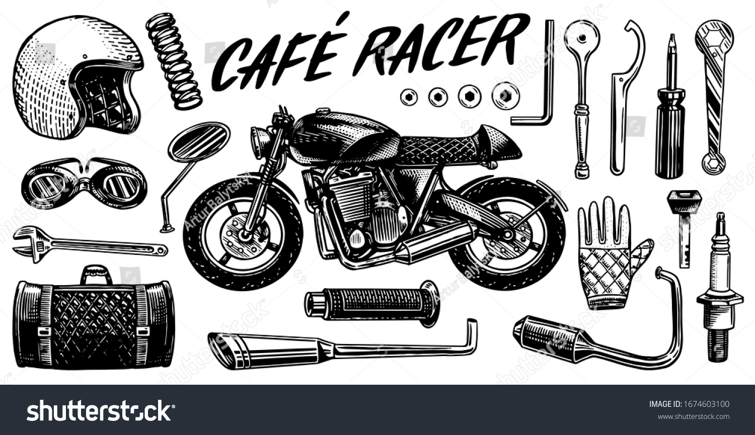 Motorcycle Repair Set Tools Cafe Racer Stock Vector (Royalty Free ...