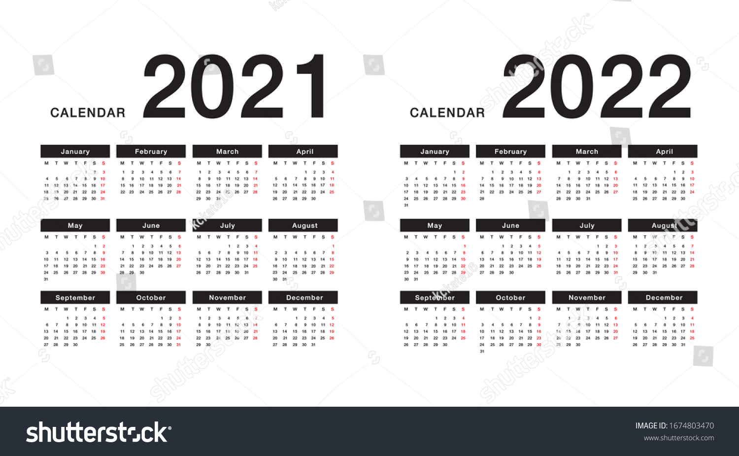 Year 2021 Year 2022 Calendar Horizontal Stock Vector (Royalty Free ...