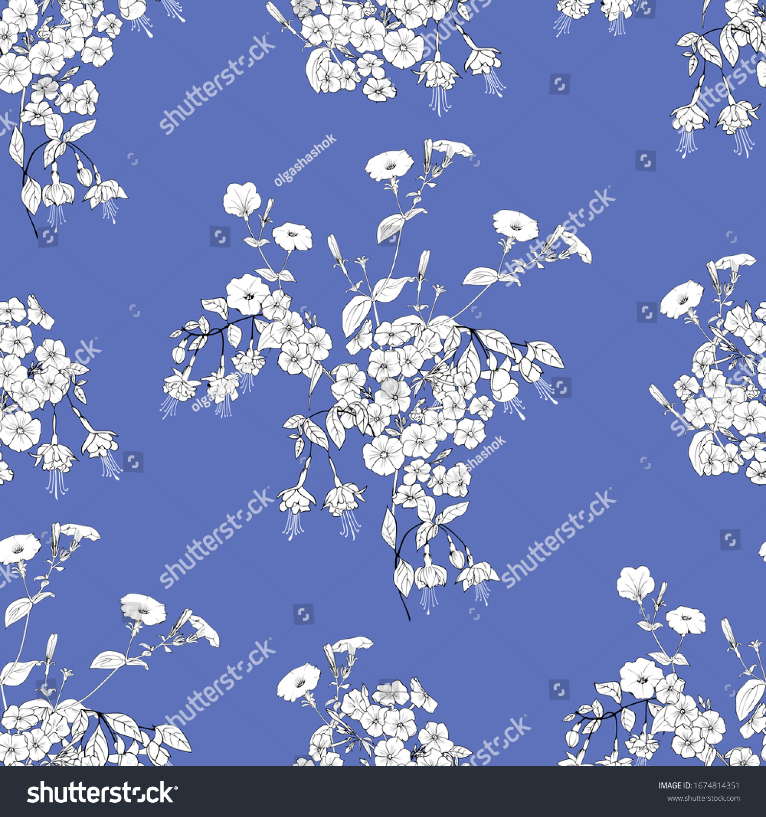 White Bouquets Flowers On Blue Background Stock Vector (Royalty Free ...