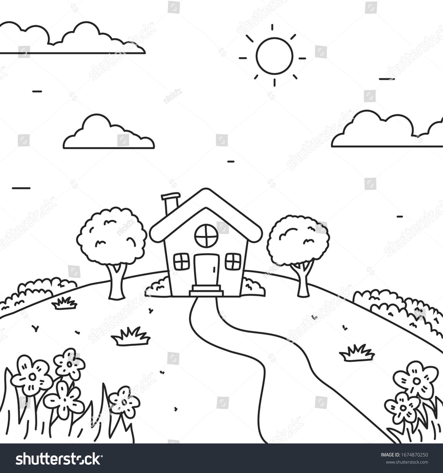 House On Hill Vector Illustration Cute Stock Vector (Royalty Free ...