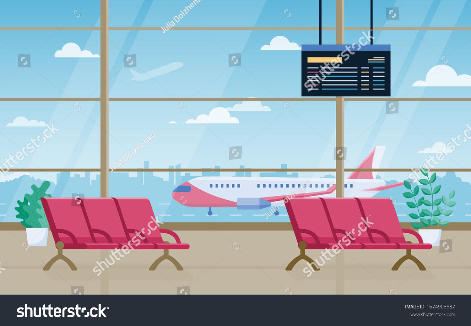 Vector Flat Background Hall Airport Interior Stock Vector (Royalty Free ...