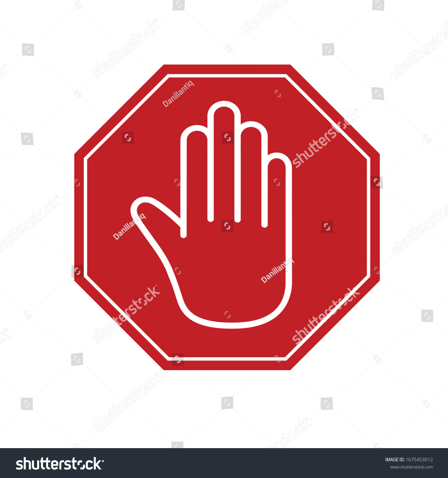 White Hand On Red Sign Stop Stock Vector (royalty Free) 1675453012 