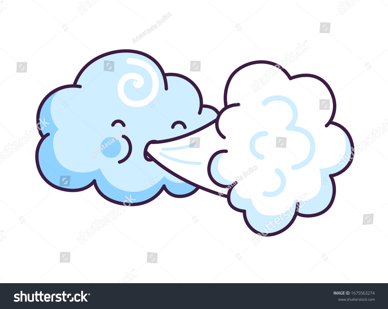 Cute Cloud Blowing Wind Cartoon Character Stock Vector (Royalty Free ...