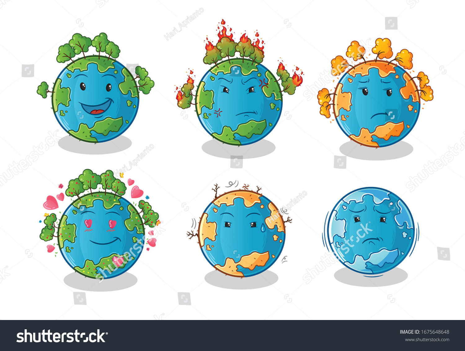 Set Earth Planet Cute Cartoon Character Stock Vector (Royalty Free ...