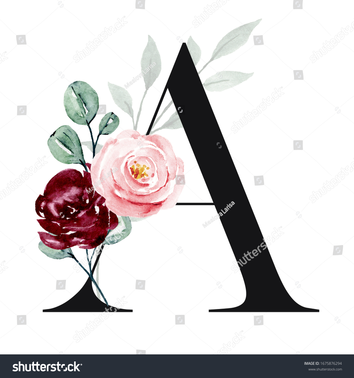 Letter Floral Alphabet Monogram Watercolor Flowers Stock Illustration ...