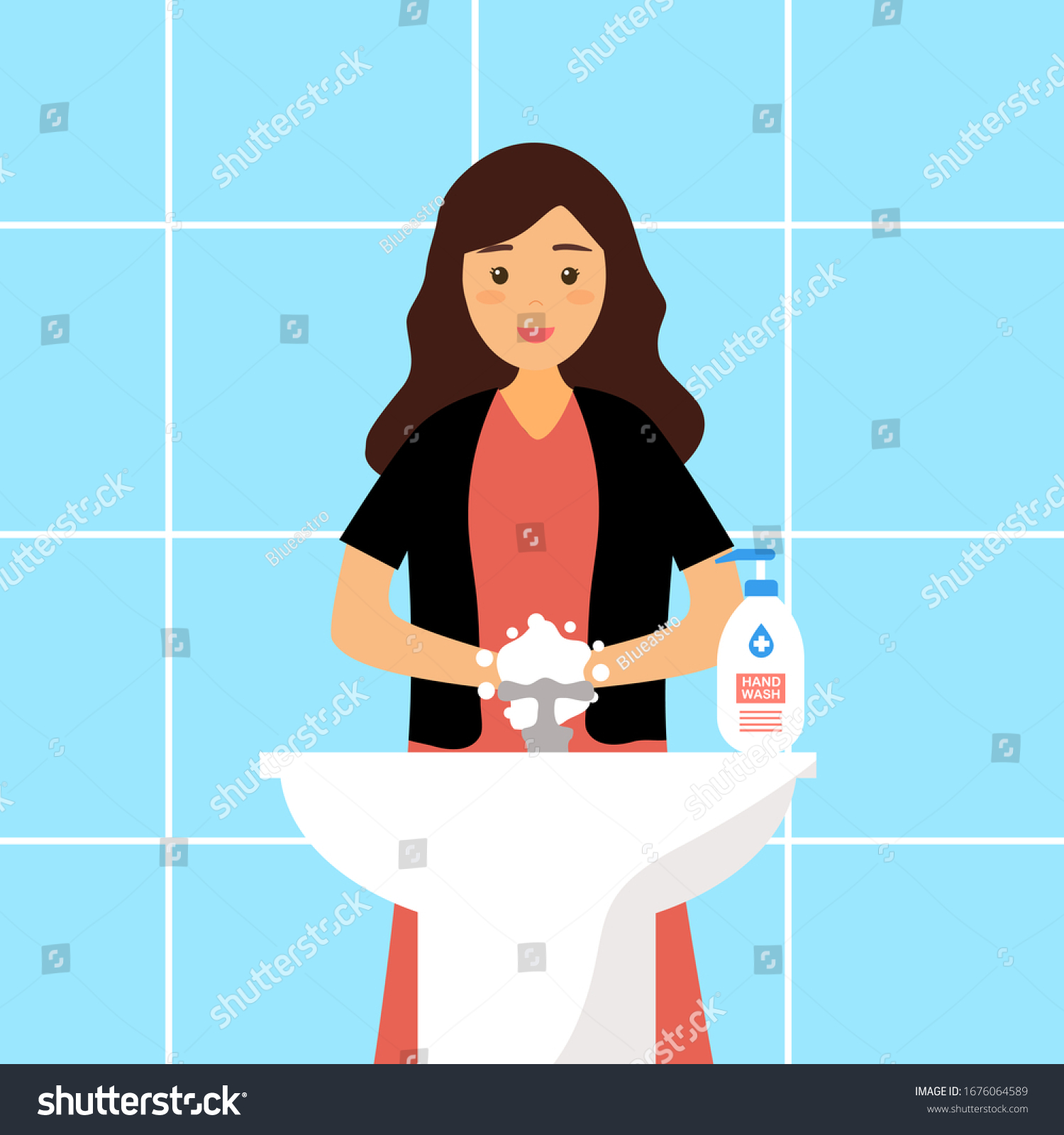 Woman Washing Her Hands Sink Concept Stock Vector Royalty Free 1676064589 Shutterstock 3784