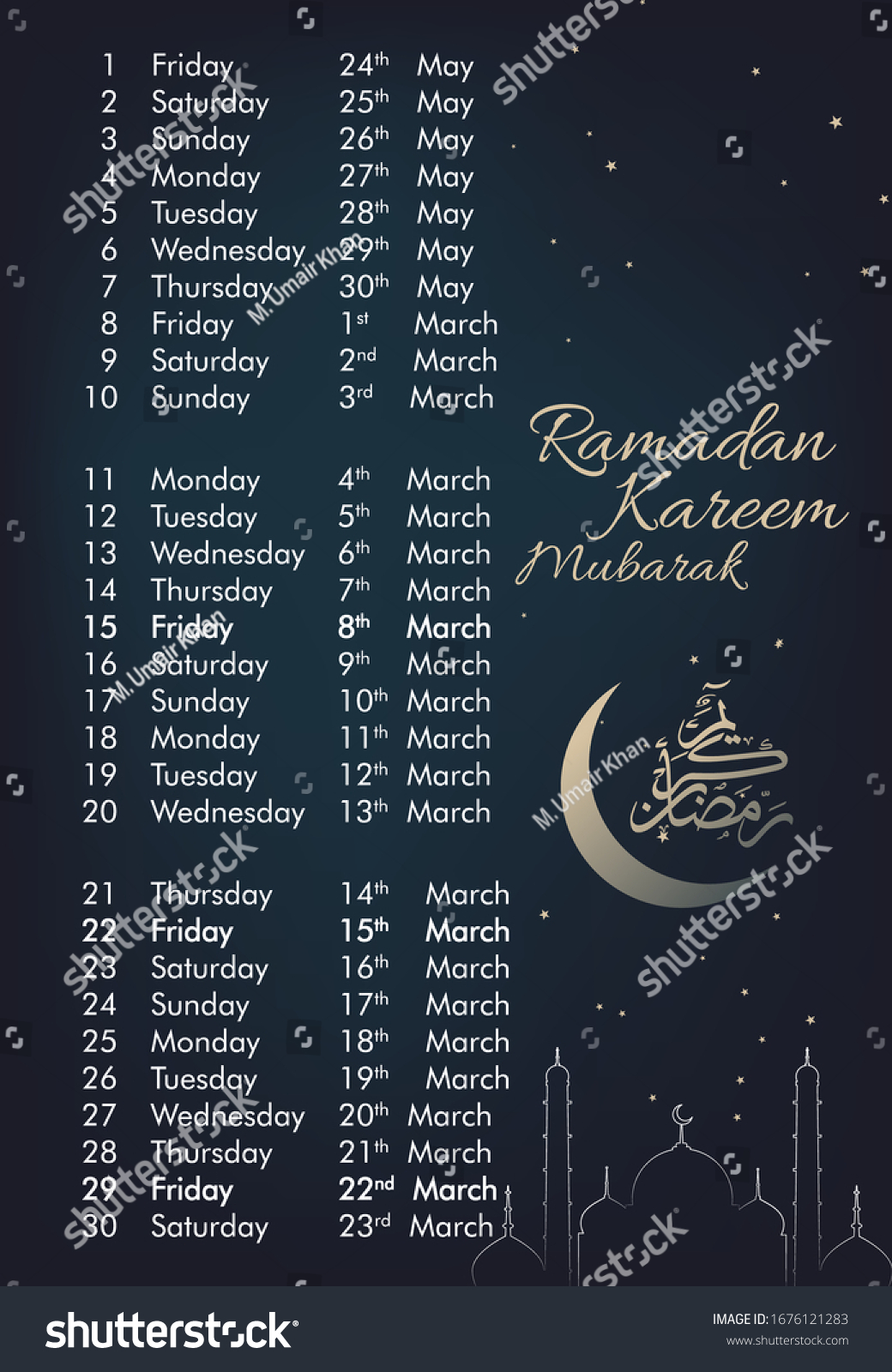 Ramadan Time Table Ramadan Calendar Ramadan Stock Vector (Royalty Free ...