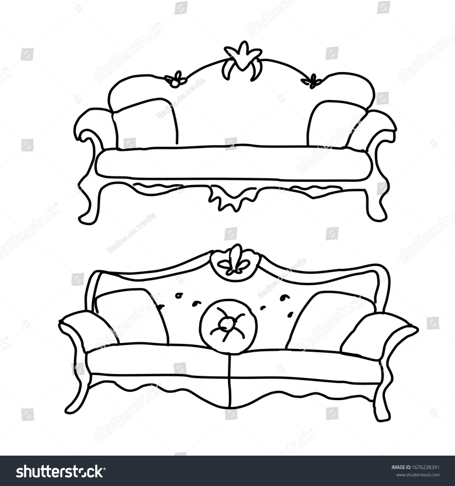 Two Antique Sofas Drawing Doodle Style Stock Vector (Royalty Free ...