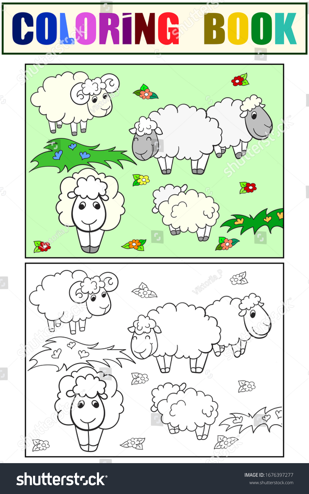 Flock Sheep Set Children Art Coloring Stock Vector (Royalty Free ...