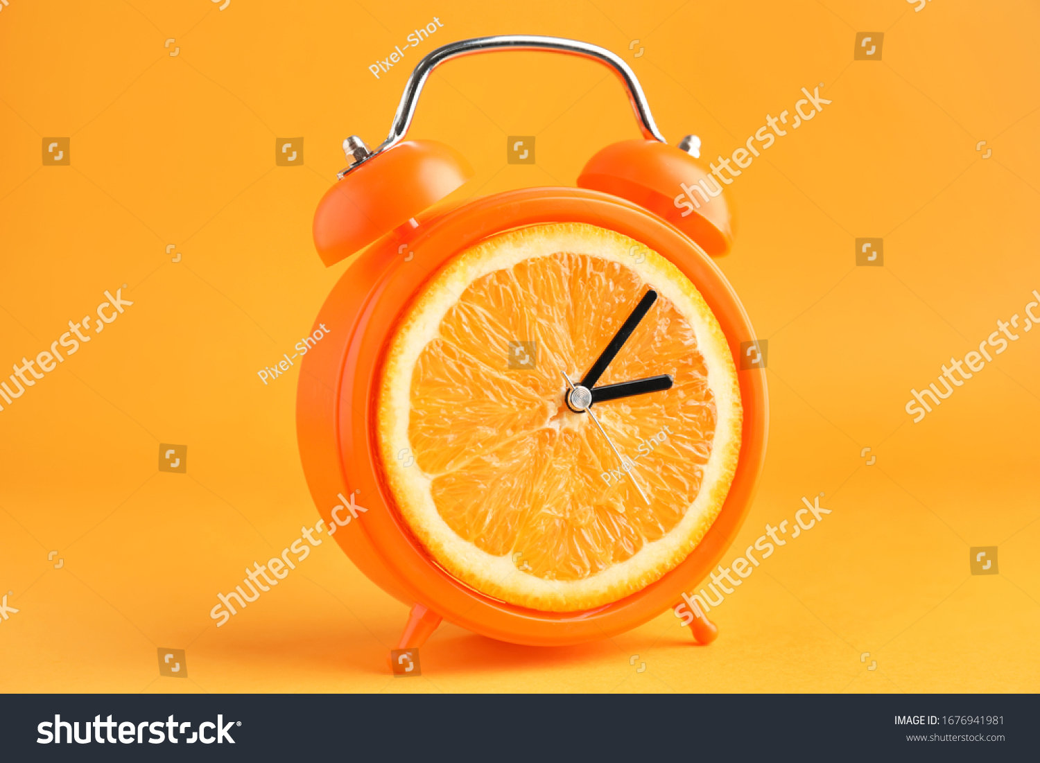 18 020 Clock Fruit Images Stock Photos Vectors Shutterstock   Stock Photo Creative Alarm Clock With Citrus Fruit On Color Background 1676941981 