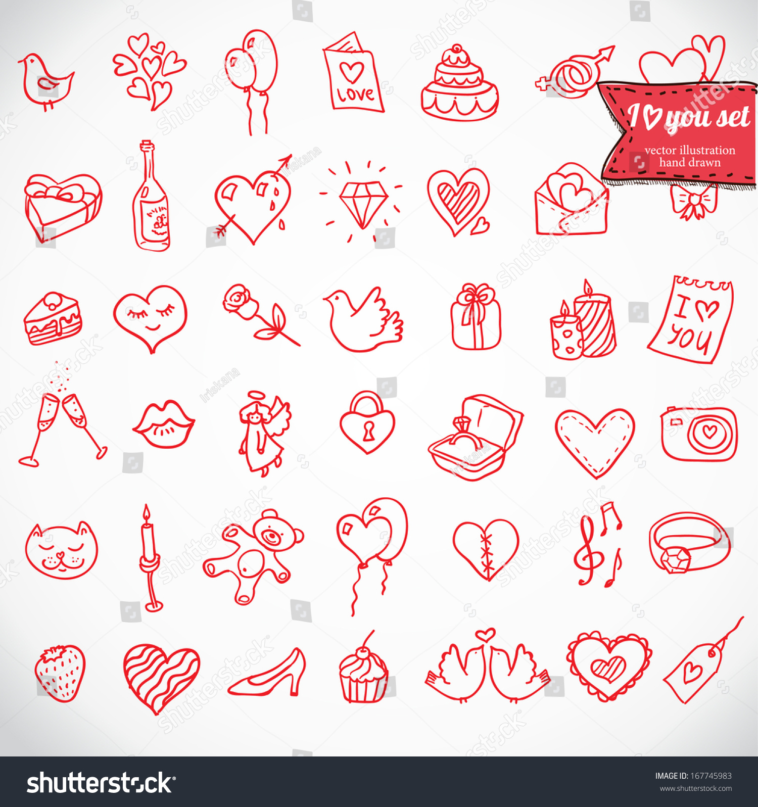 Love You Doodle Icon Set Isolated Stock Vector (Royalty Free) 167745983 ...