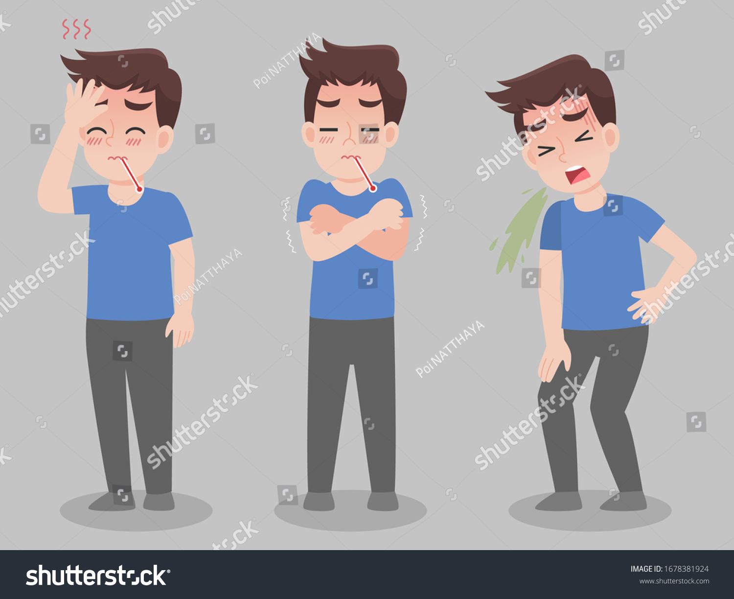 Set Man Different Diseases Symptoms Fever Stock Vector (Royalty Free ...