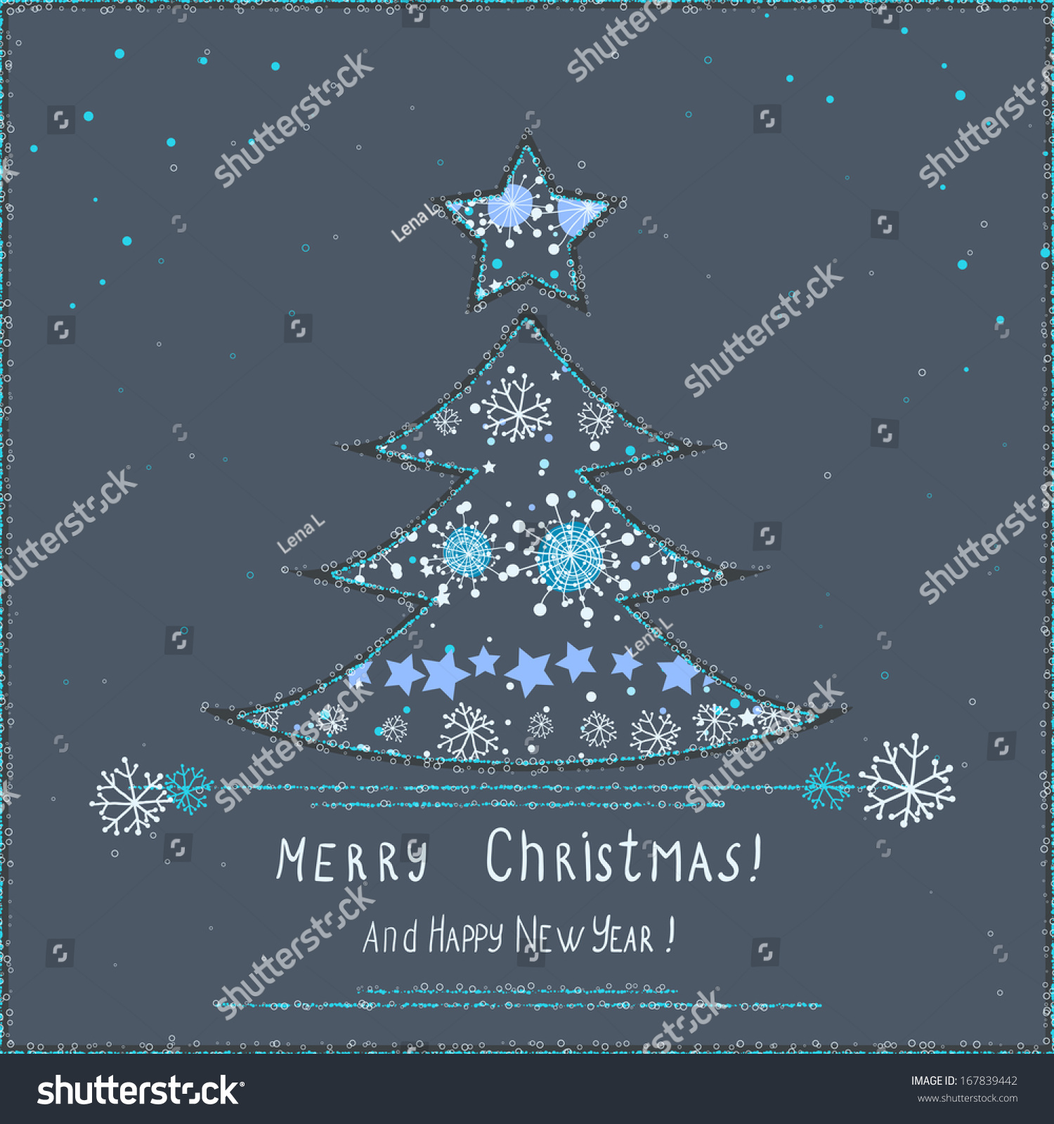 Cute Christmas Card Decorated Tree Rasterized Stock Illustration ...