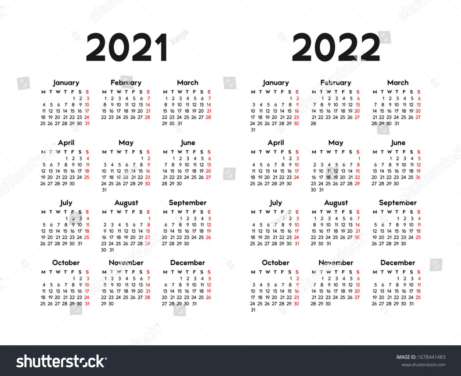 Calendar 2021 2022 Week Starts On Stock Vector (Royalty Free ...