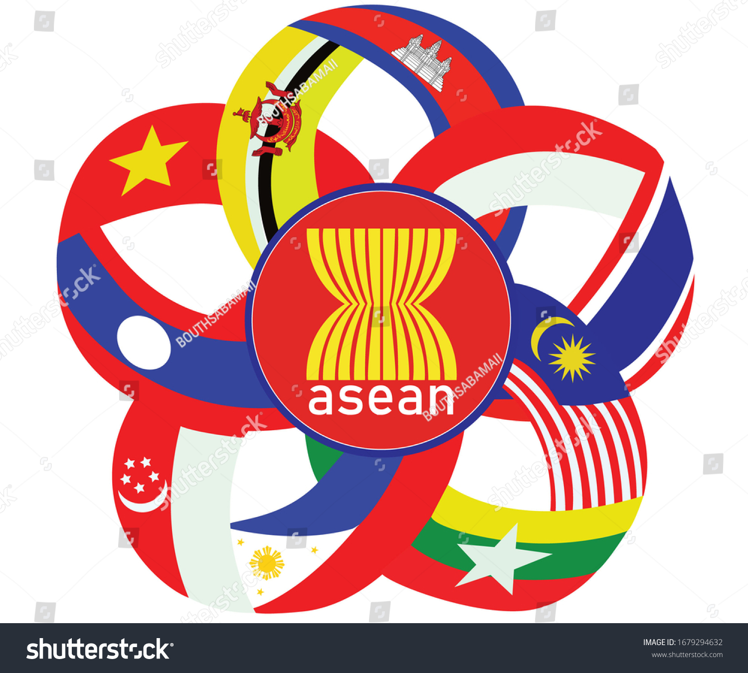aseanの国旗とロゴ東南アジア諸国連合会の会員権のイラスト素材 1679294632 shutterstock