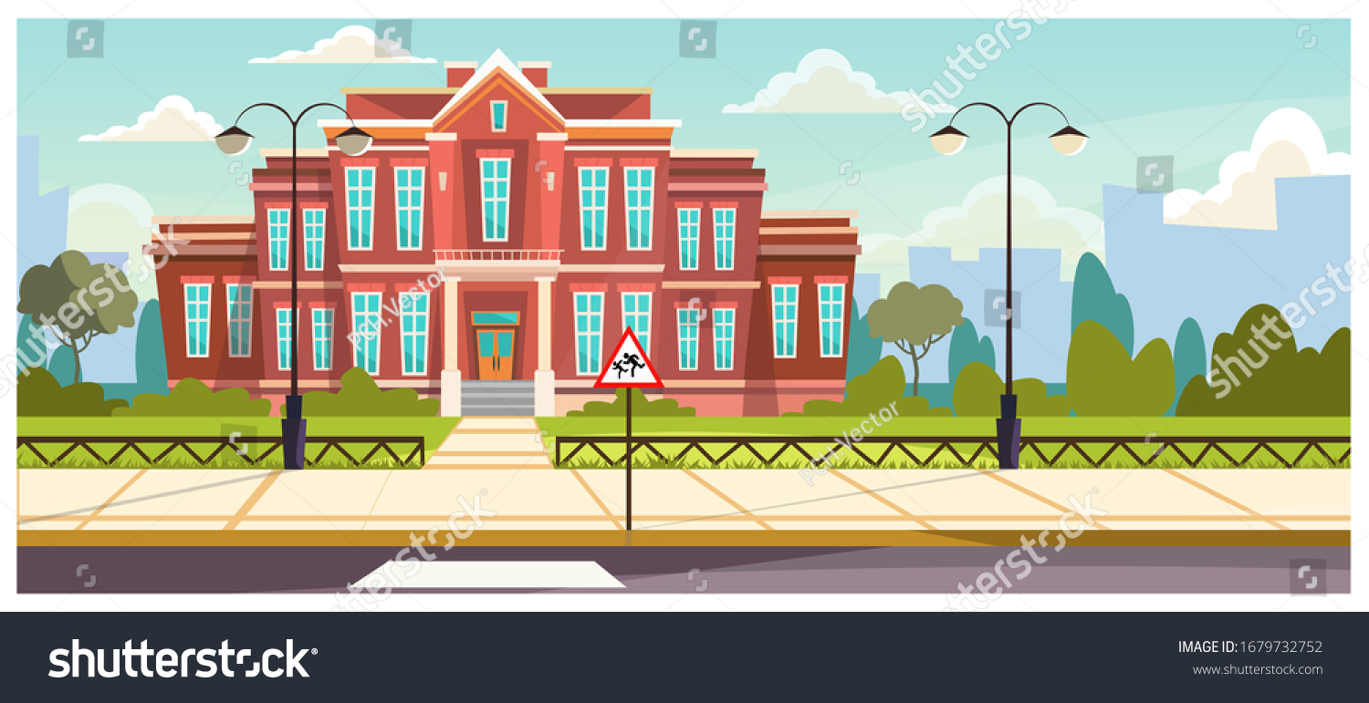 School Building Small Fence Around Brick Stock Illustration 1679732752 