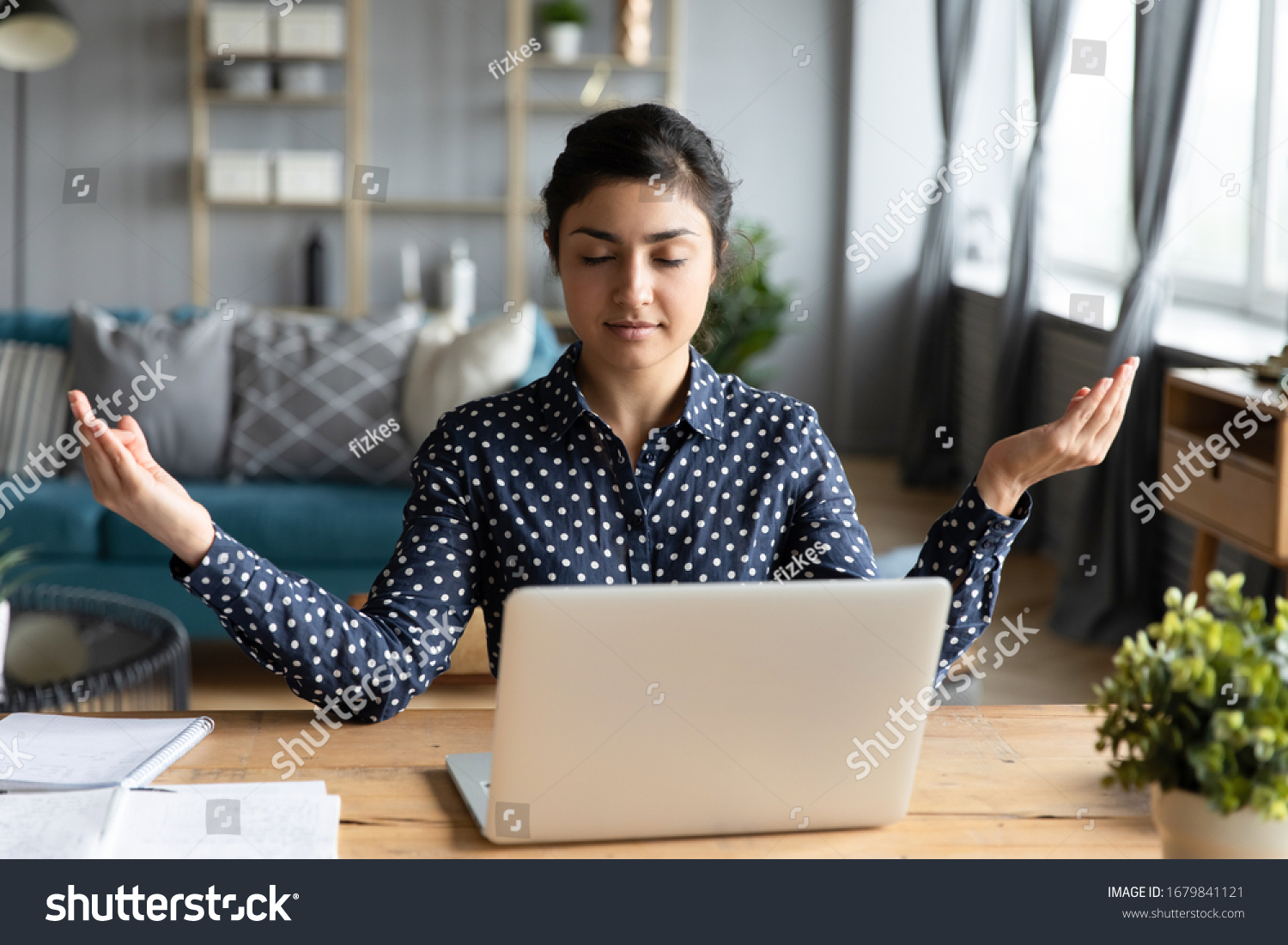 Calm Indian Woman Closed Eyes Meditating Stock Photo 1679841121 ...