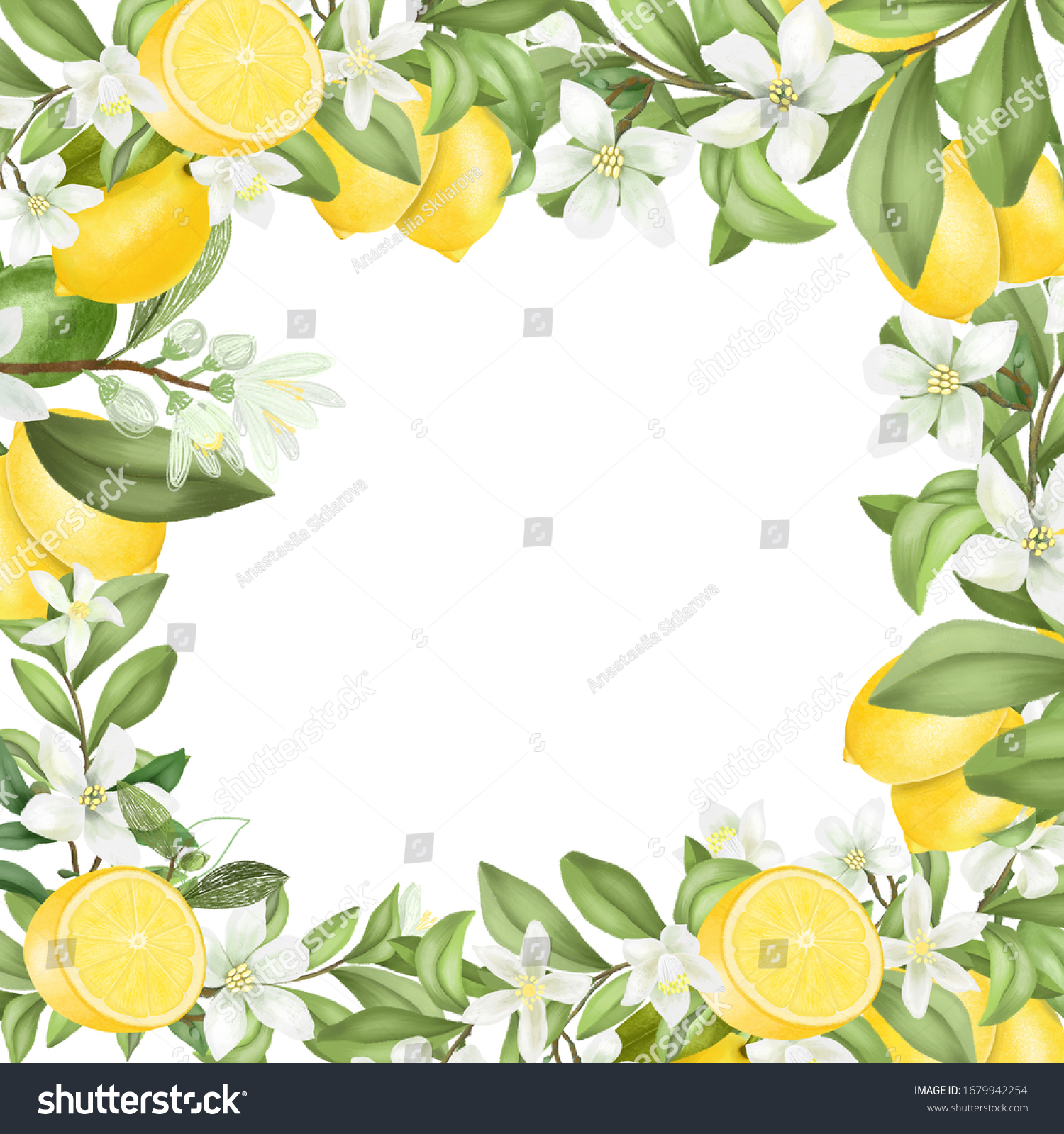 Card Template Frame Hand Drawn Blooming Stock Illustration 1679942254 