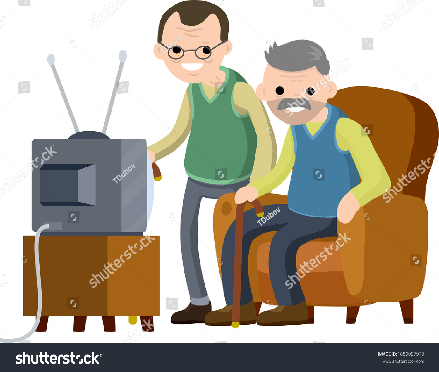 Old Senior Man Sitting Couch Watching Stock Vector Royalty Free 1680087970 Shutterstock
