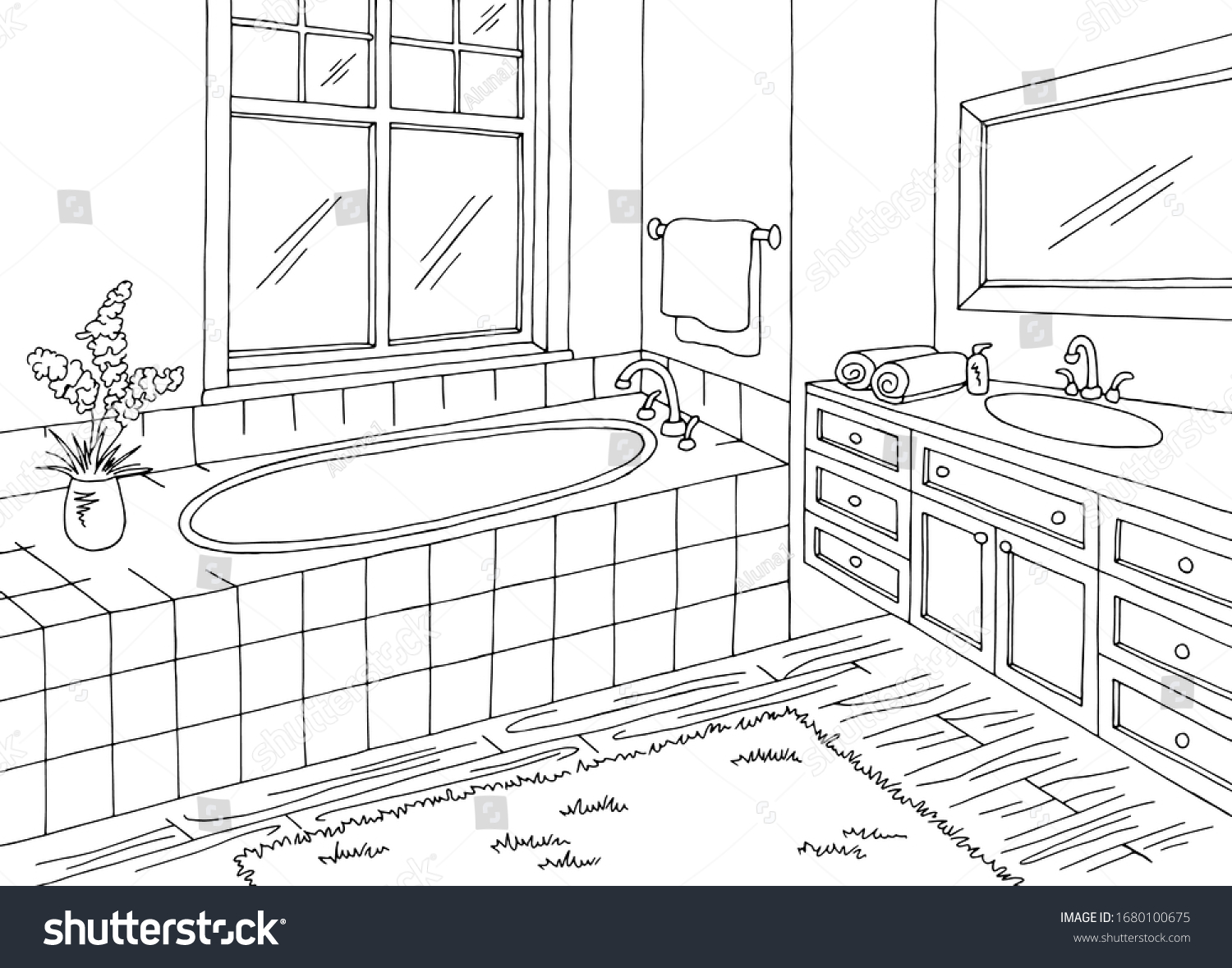 Bathroom Graphic Home Interior Black White Stock Vector (Royalty Free ...