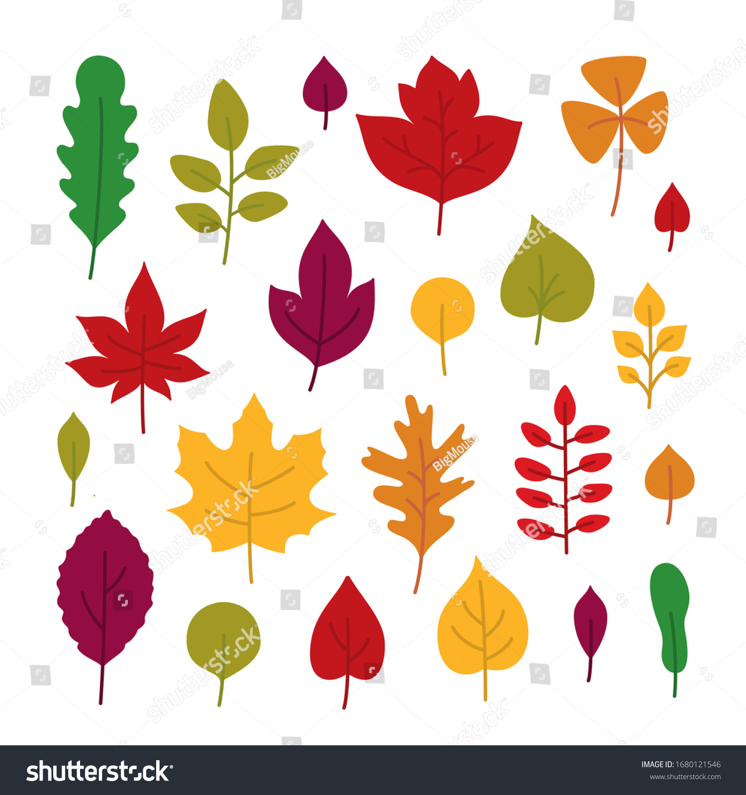 Cartoon Color Leaves Element Icon Set Stock Vector (Royalty Free ...