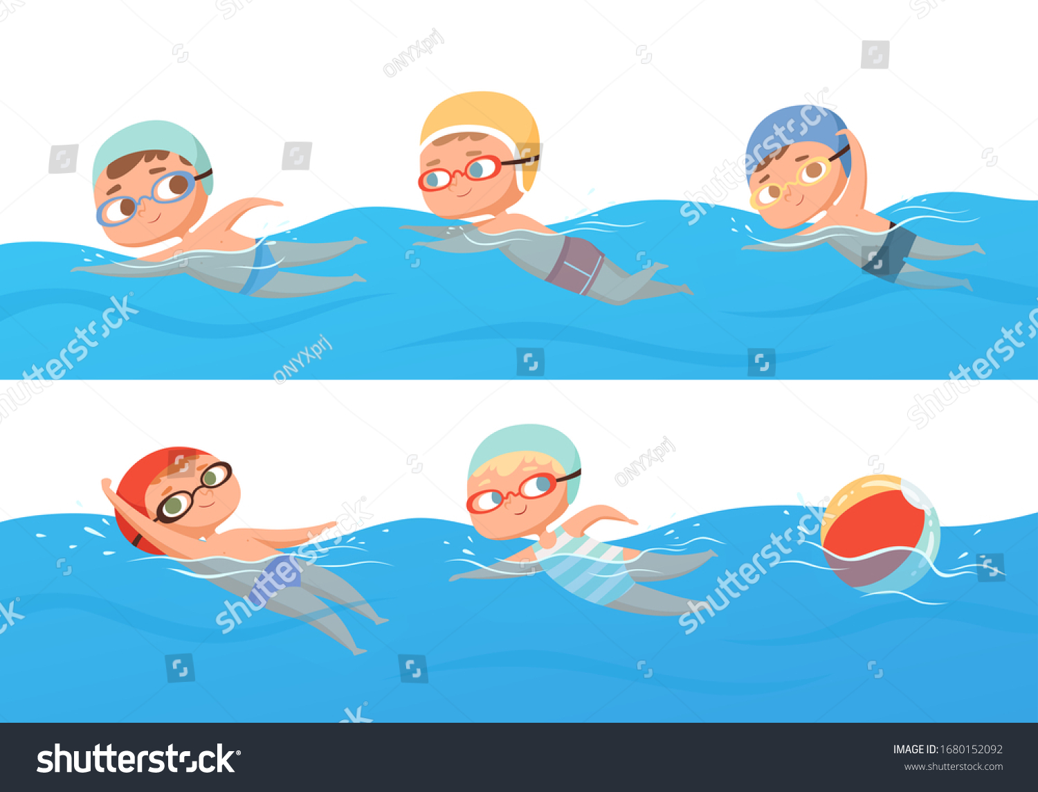 Kids Swimming Happy Children Water Sport Stock Vector (Royalty Free ...