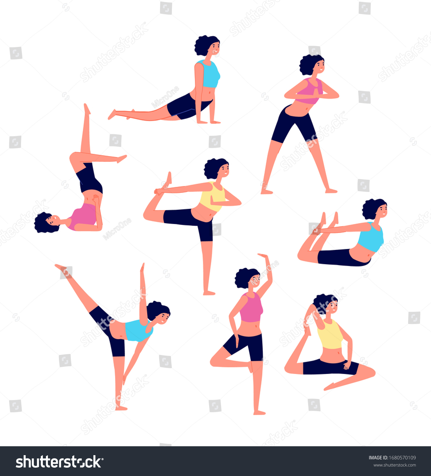 Yoga Workout Female Stretching Exercises Sport Stock Vector (Royalty ...