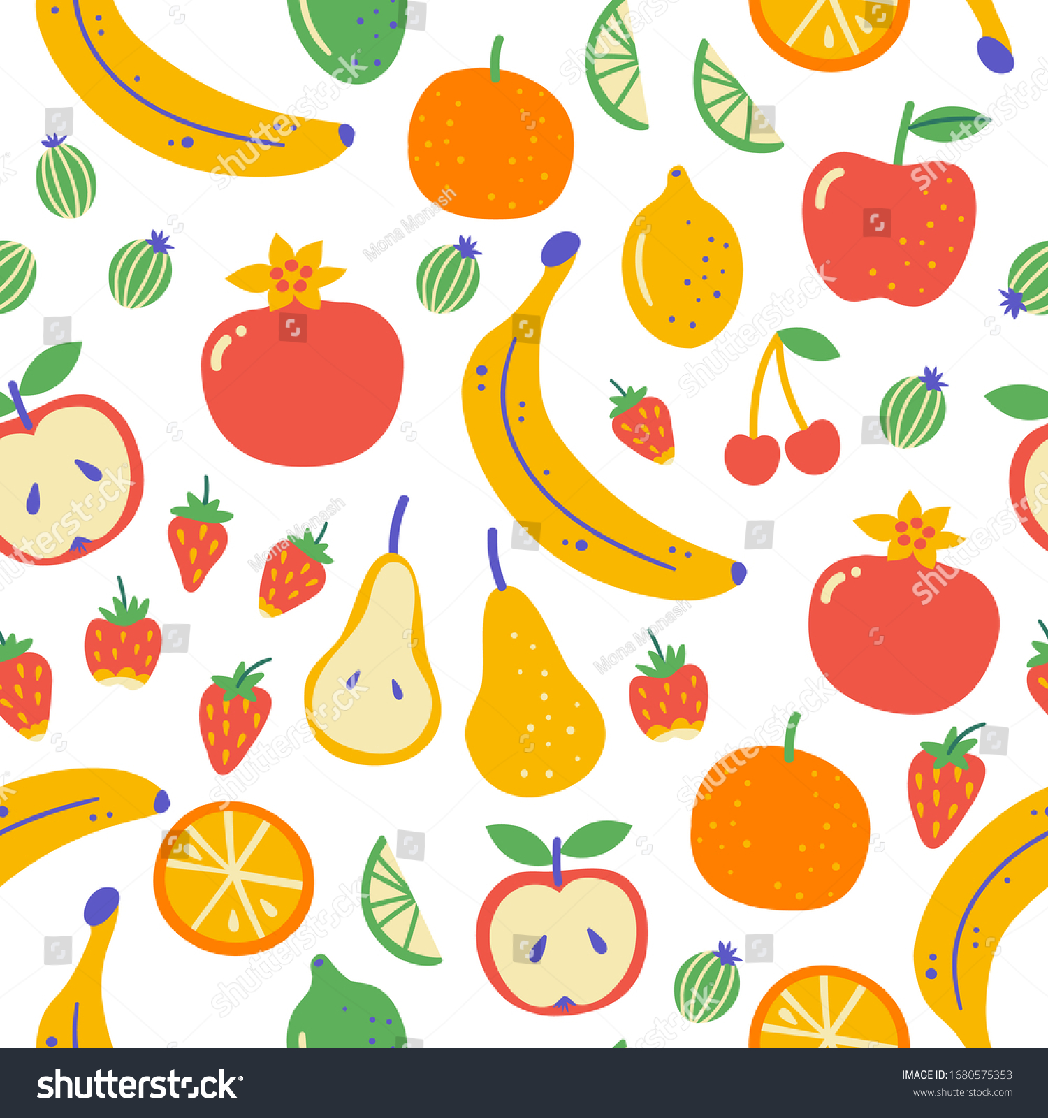 Seamless Pattern Illustration Fruits Flat Hand Stock Vector (Royalty ...