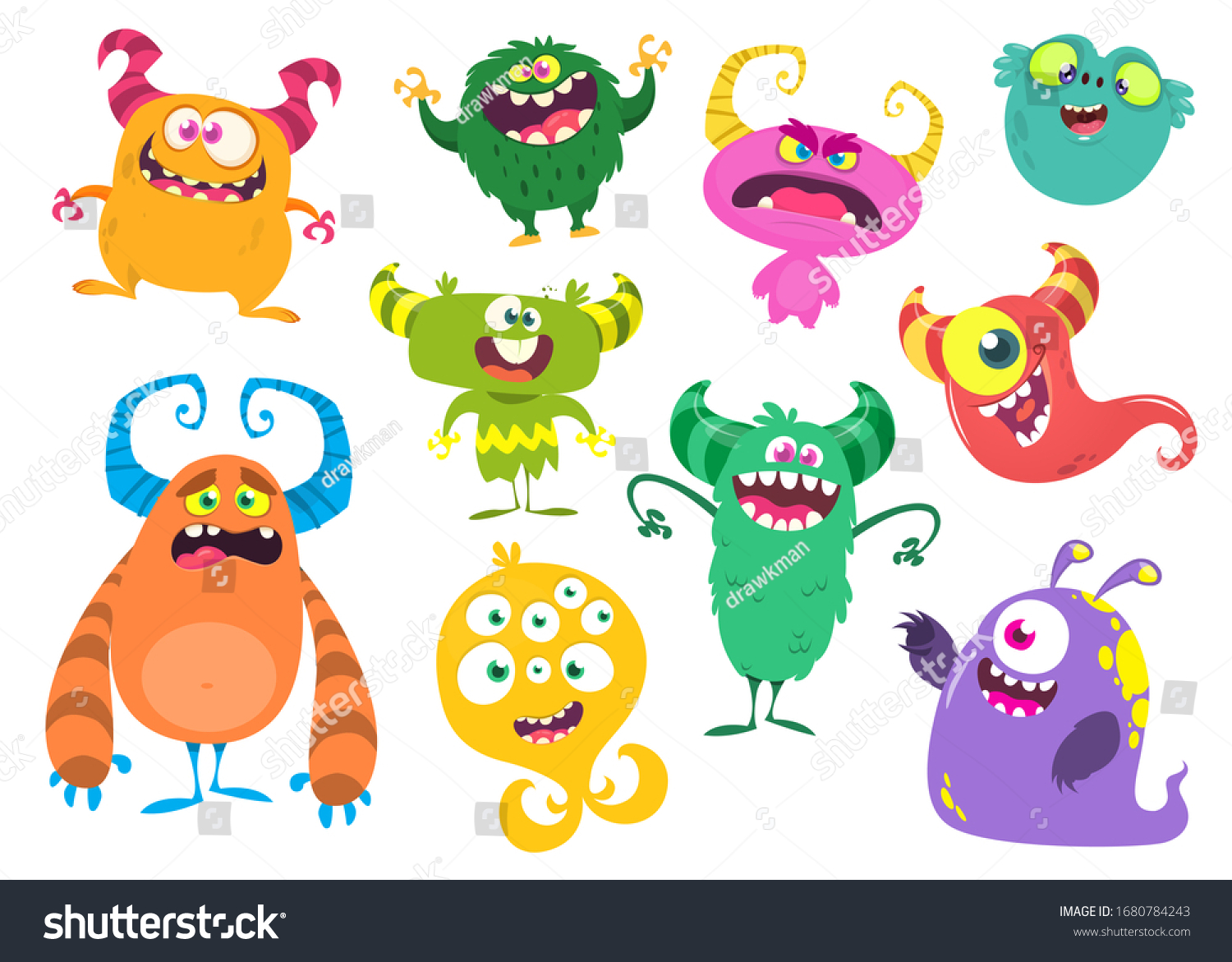 Cute Cartoon Monsters Set Cartoon Monsters Stock Illustration ...