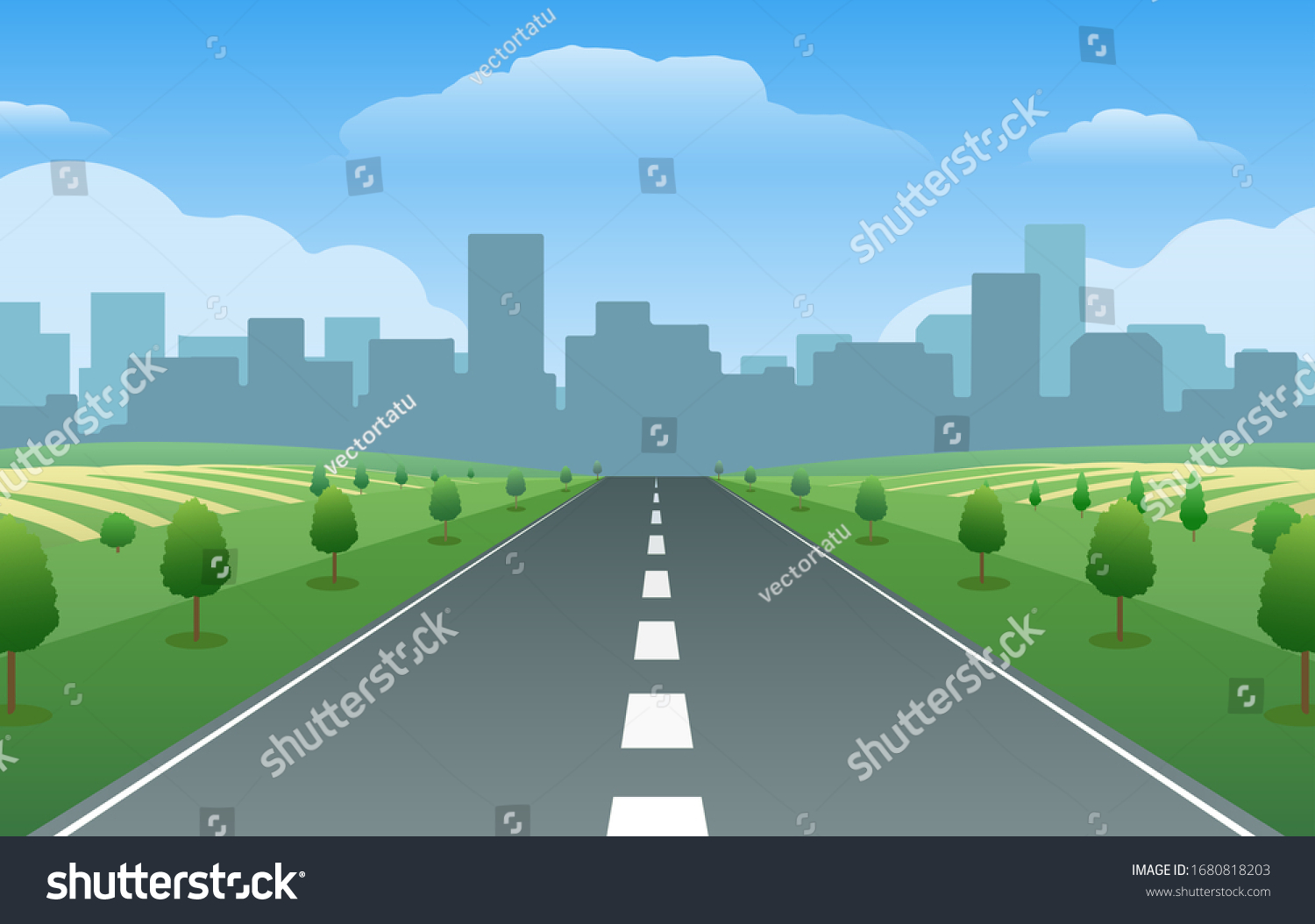 Empty Road On City Summer Valley Stock Vector (Royalty Free) 1680818203 ...