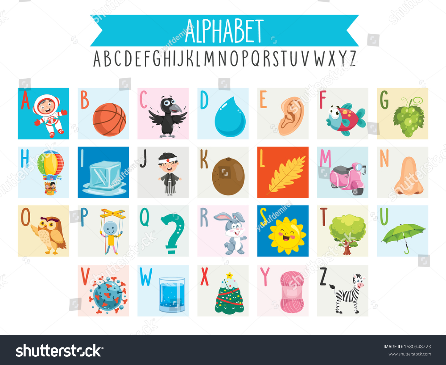 Illustrated Alphabet Letters Cartoon Objects Stock Vector (Royalty Free ...