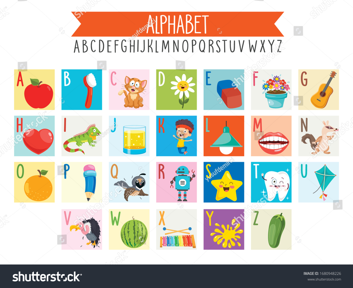 Illustrated Alphabet Letters Cartoon Objects Stock Vector (royalty Free 