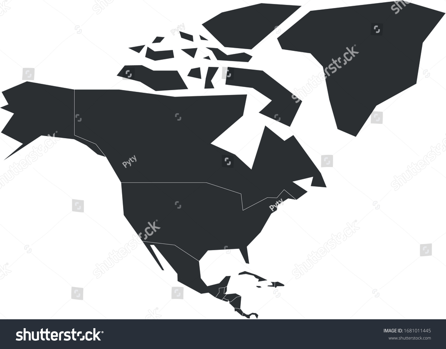 Stock Vector Blank Grey Political Map Of North America Vector Illustration 1681011445 