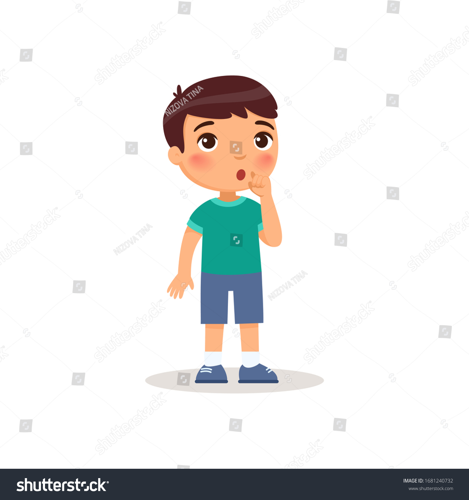 Little Boy Showing Silence Gesture Flat Stock Vector (Royalty Free ...