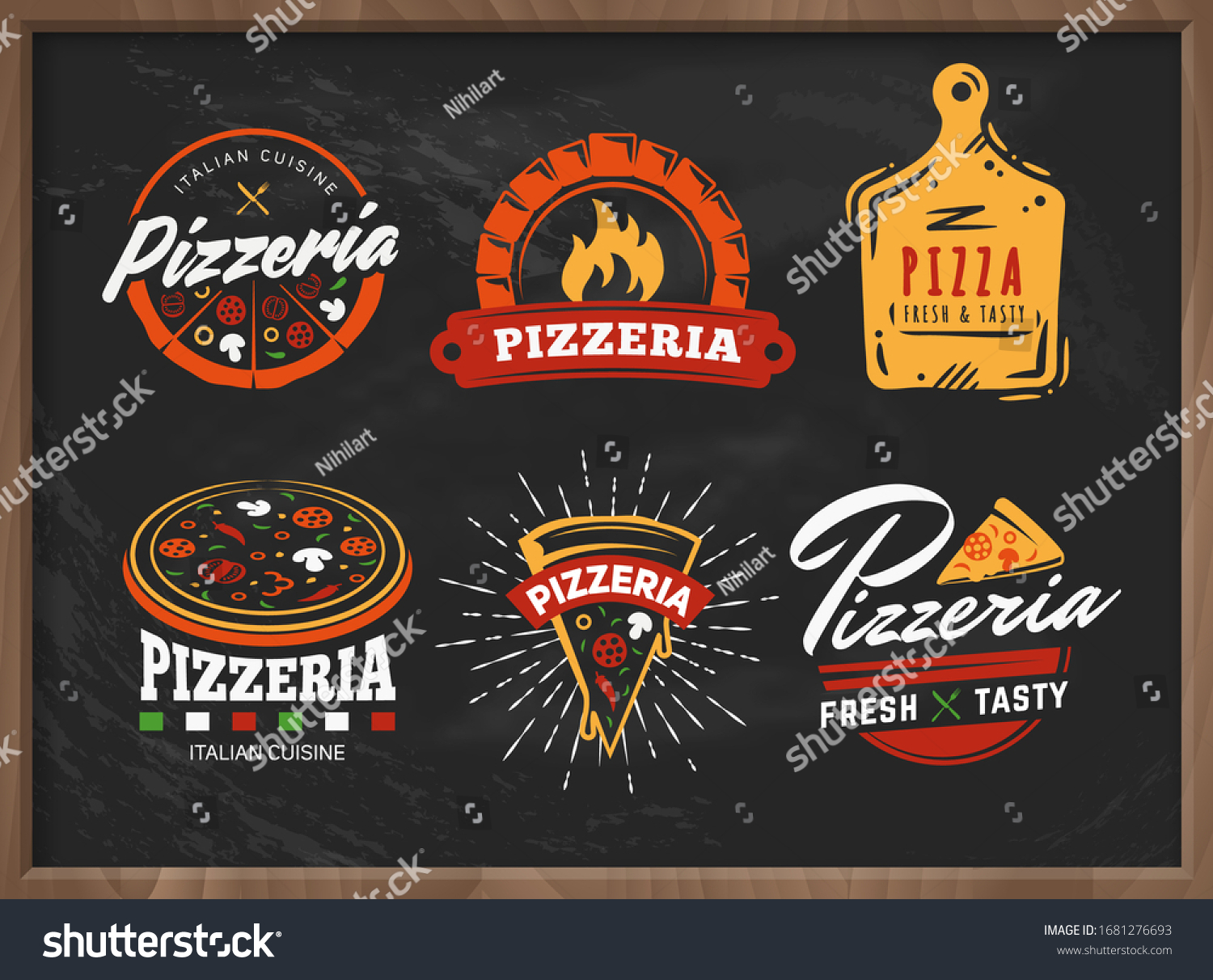 Pizzeria Logos Set Vector Badges Pizza Stock Vector (Royalty Free ...