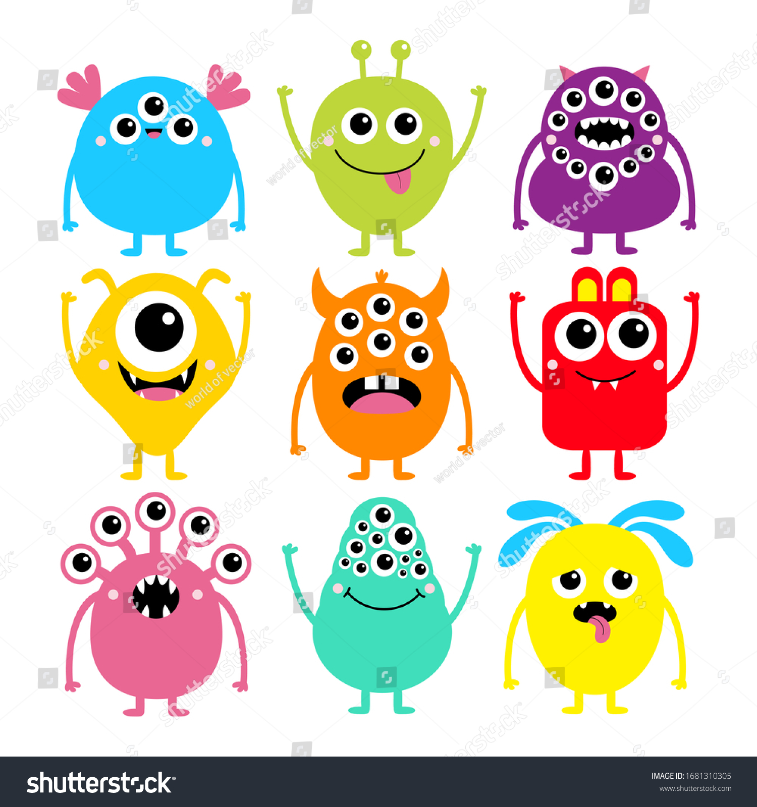 Happy Halloween Monster Set Cute Kawaii Stock Illustration 1681310305 ...