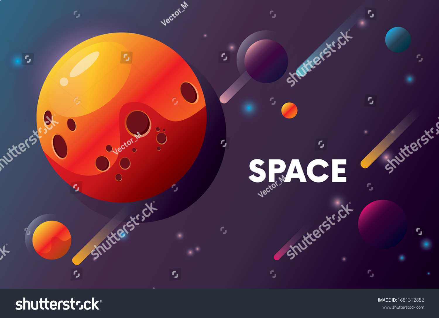 Vector Illustration Space Planets Shooting Stars Stock Vector (Royalty ...