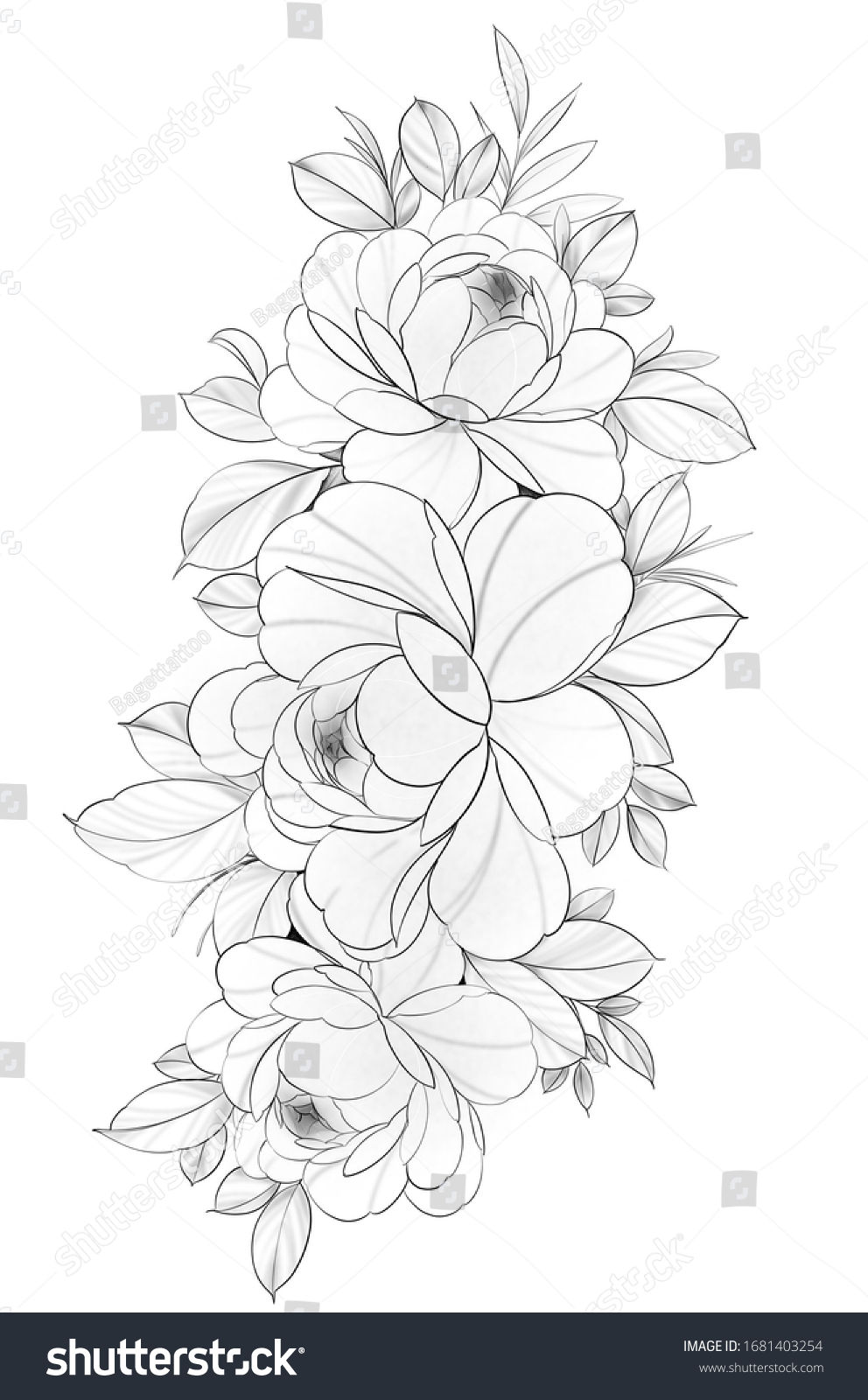 Design Flowers Tattoo Linework Stock Illustration 1681403254 | Shutterstock