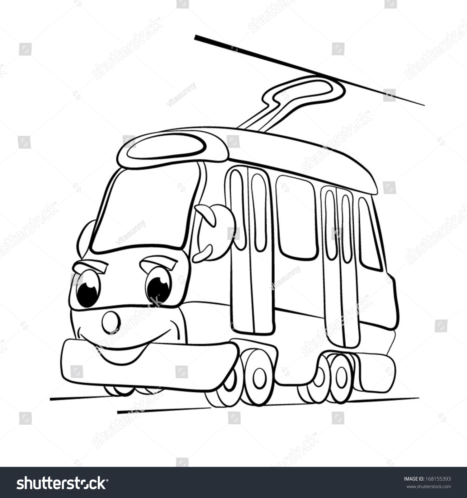 Раскраска трамвай для детей 3-4 лет