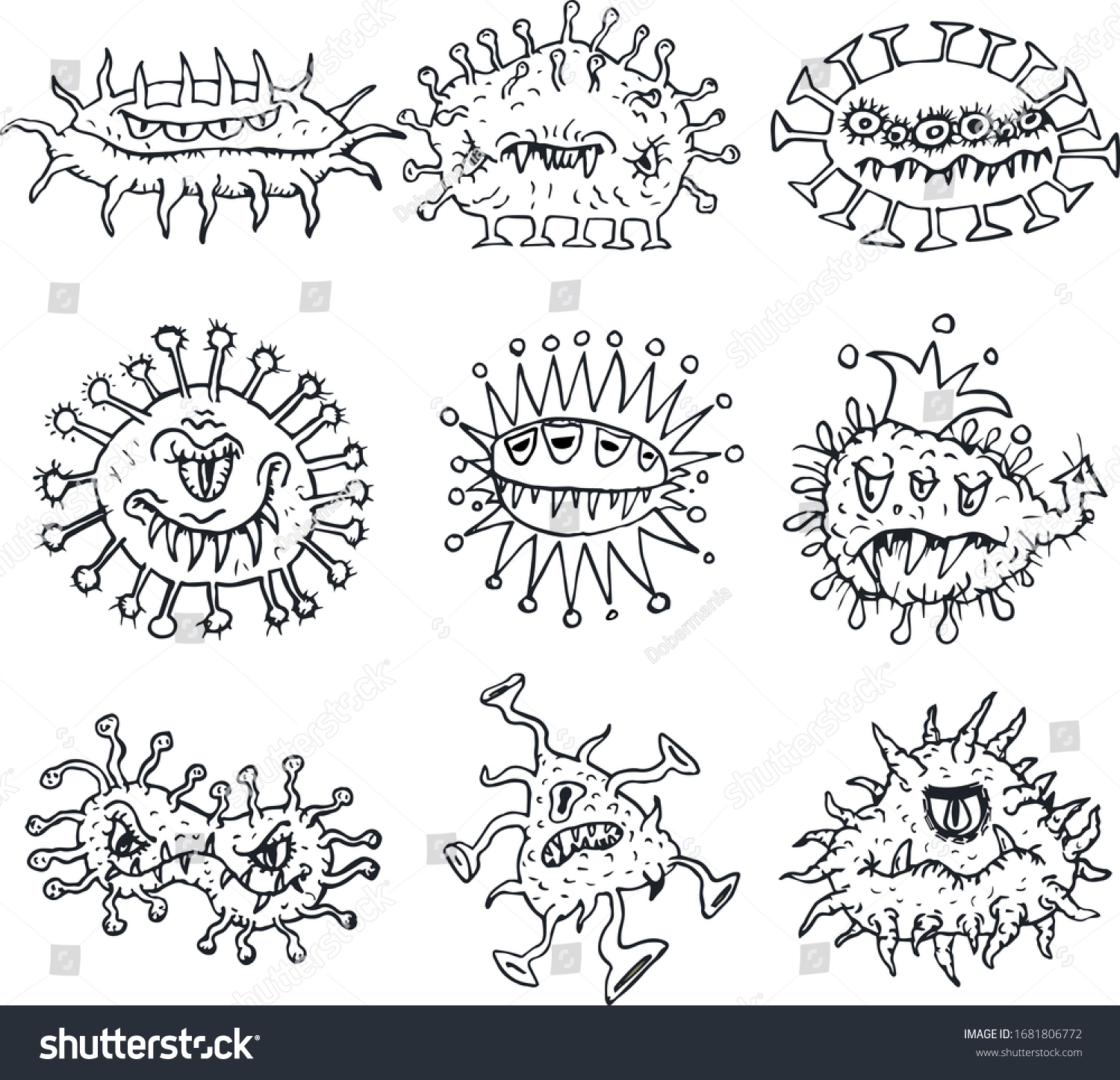 Set Nine Cartoon Viruses Bacterium On Stock Vector (Royalty Free ...